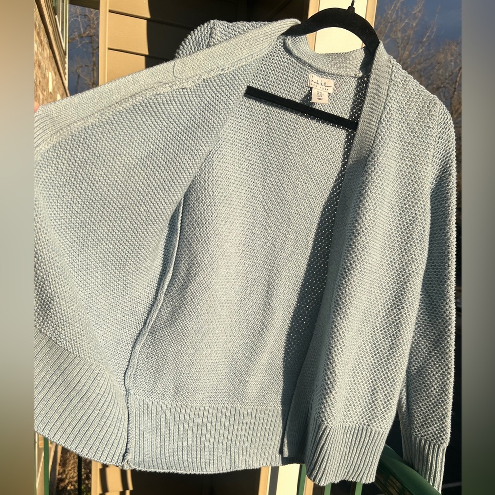 🆕 Nicole Miller New York Blue Open Front Textured Knit Cardigan Sweater Size XS - Picture 9 of 15